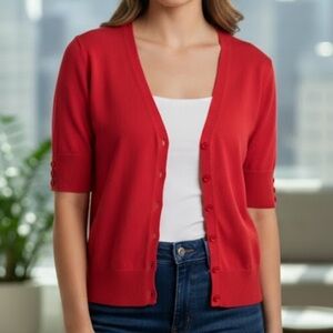 Small LOFT Red Button-Up Cardigan excellent condition